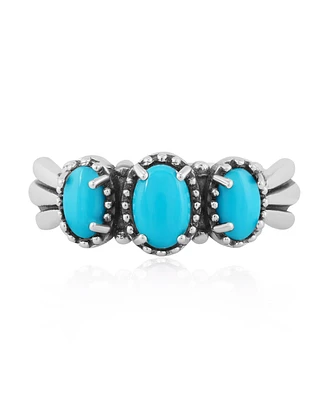 Sterling Silver Sleeping Beauty Turquoise 3-Stone Fan Ring