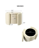 Round Upholstered Storage Ottoman with Teddy Fleece and Foam Cushion for Living Room or Bedroom Footrest Stool No Assembly Needed-The Pop Home