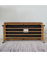 Modern Upholstered End of Bed Bench with Storage Shelf and Metal Legs Tufted Shoe Bench for Bedroom Entryway Living Room or Hallway Seating-The Pop Ho
