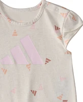 adidas Baby Girls Short Sleeve Printed Heather Shortie Romper