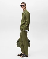 Mango Men's Linen Pocketed Overshirt