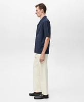 Mango Men's Textured Bowling Collar Shirt