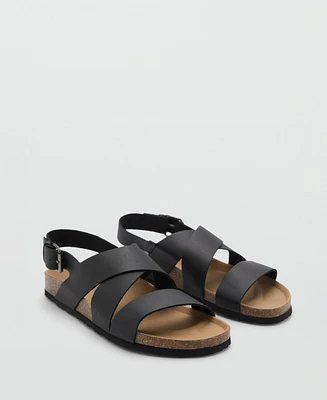 Mango Men's Crossed Leather Buckle Sandals