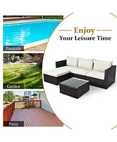 5PCS Patio Rattan Furniture Set Sectional Conversation Sofa w/ Table