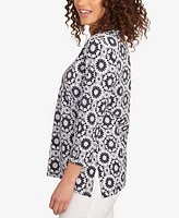 Ruby Rd. Petite Medallion Tile Floral Faux Surplice Top