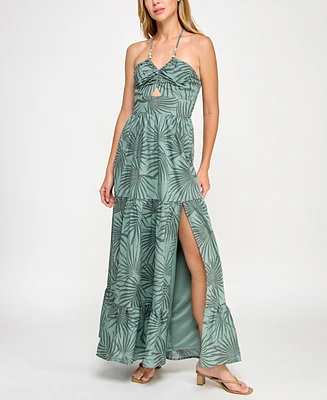 Trixxi Juniors' Printed Cotton Tiered Halter Maxi Dress