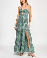 Trixxi Juniors' Printed Cotton Tiered Halter Maxi Dress