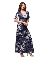 24seven Comfort Apparel Women's Elbow Sleeve Casual A Line Maxi Dress