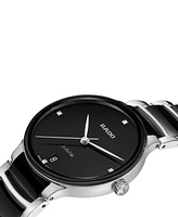 Rado Women's Swiss Centrix Diamond Accent Black Ceramic & Stainless Steel Bracelet Watch 35mm