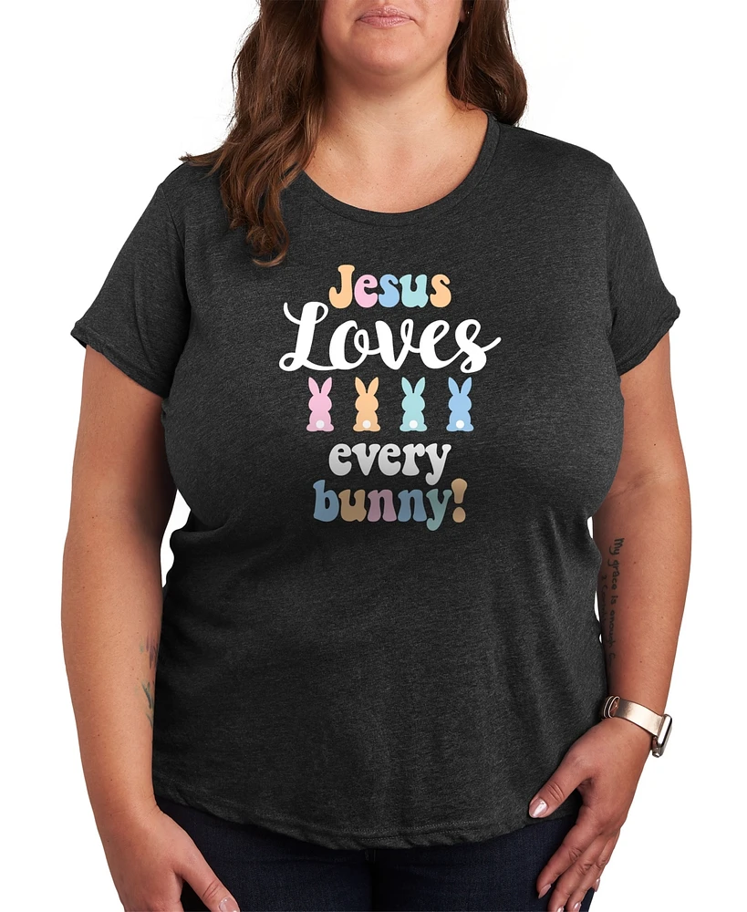 Hybrid Apparel Plus Jesus Loves Every Bunny Easter Graphic Crew Neck T-Shirt