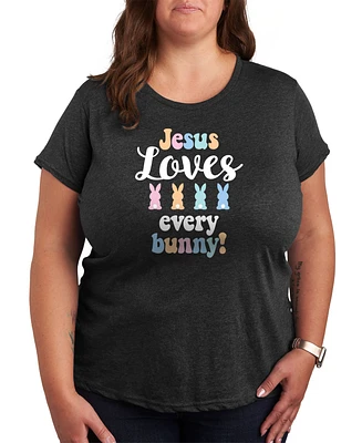 Hybrid Apparel Plus Jesus Loves Every Bunny Easter Graphic Crew Neck T-Shirt