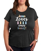 Hybrid Apparel Plus Jesus Loves Every Bunny Easter Graphic Crew Neck T-Shirt