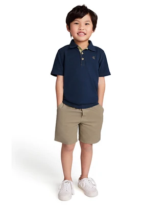 Calvin Klein Toddler and Little Boys Slub Pique Polo Shirt Twill Shorts, 2-Piece Set