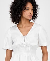 Guess Women's Puff-Sleeve Peplum Top