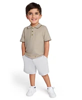 Calvin Klein Toddler and Little Boys Tipped Herringbone Dobby Polo Shirt Twill Shorts, 2-Piece Set