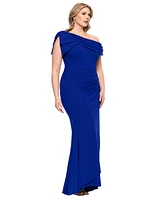 Xscape Plus One-Shoulder Bow-Detail Evening Gown
