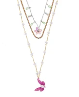 Betsey Johnson Faux Stone Garden Glam Dragonfly Layered Necklace