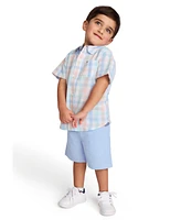 Tommy Hilfiger Toddler Boys 2-Piece Short Sleeve Seersucker Plaid Shirt and Oxford Shorts Set