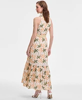 Taylor Women's Printed Taffeta-Belt Sleeveless Dress