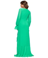 Xscape Women's V-Neck Ruffle-Trim Slit-Front Chiffon Gown