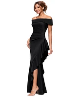 Xscape Women's Off-The-Shoulder Ruffled Side-Slit Gown