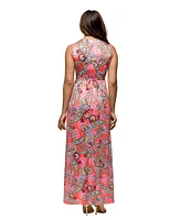 24seven Comfort Apparel Women's Pink Paisley Print V Neck Empire Waist Sleeveless Maxi Dress