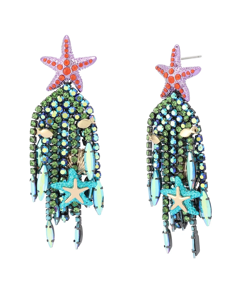 Betsey Johnson Mermaid Jewels Starfish Bead Fringe Statement Earrings