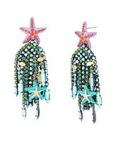 Betsey Johnson Mermaid Jewels Starfish Bead Fringe Statement Earrings