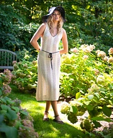 Elan Women's Crochet Sleeveless Tassel-Tie Midi Dress