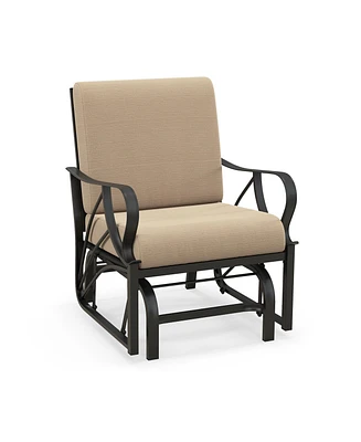 Patio Glider Rocking Chair with Thick Cushion and Curved Armrest
