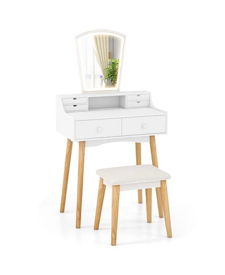 Vanity Desk with 3-Color Led Mirror – Adjustable Lighting and Drawers for Makeup Storage