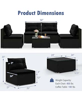 5 Piece Outdoor Furniture Set with Seat & Back Cushions Tempered Glass Tabletop