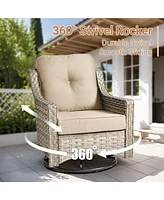 Xizzi 10 Piece Outdoor Patio Furniture with Swivel Rocking Chairs,All Weather Rattan Wicker Sectional Coversation Set Solar Coffee Table, Single