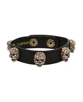 Betsey Johnson Faux Stone Pave Skull Leather Snap Bracelet