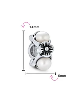 Bling Jewelry Set of 2 White Simulated Pearl Flower Charm Bead Sterling Silver for European Bracelet