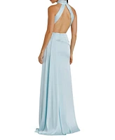 Mac Duggal Women's Open Back High Neck Side Ruched Gown