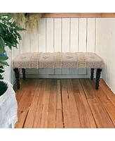 47" Cream And Black Leg Abstract Stripe and Dot Upholstery Bench