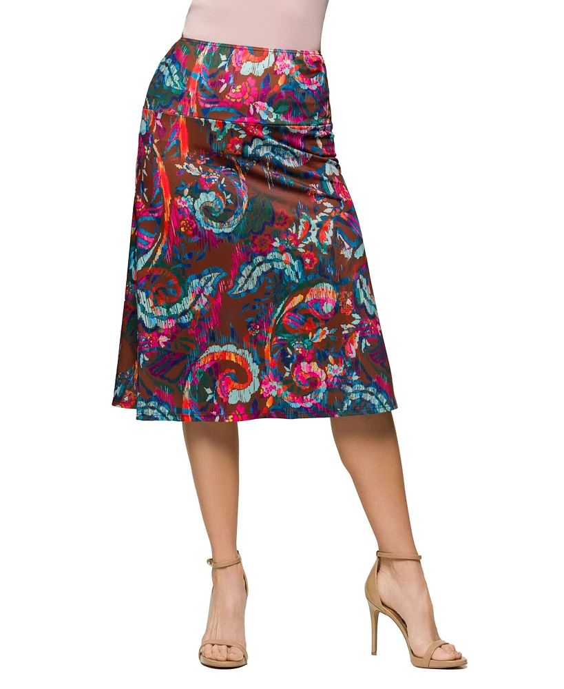 24seven Comfort Apparel Women's Comfortable Elastic Waist Knee Length Skirt