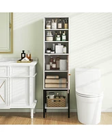 57" Bathroom Tall Cabinet with 1 Door and 4 Shelves Freestanding Floor