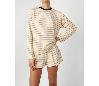 WeWoreWhat Women's Long Sleeve Stripe Boxy Shirt