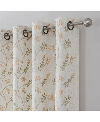 Kate Aurora 1 Piece Vanessa Floral Embroidered Linen Blend Semi Sheer Grommet Window Curtain Panel