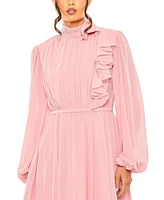 Mac Duggal Women's Draped High Neck Long Sleeve Mini Dress