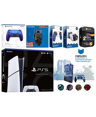 Sony Playstation 5 Slim Digital with Extra Volcanic Red Controller, Plantronics Headset, Trigger Stop Kit, Charge Dock and MightySkins Decal Voucher +