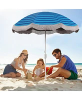 Gymax 6.5 Ft Beach Umbrella w/ Fringe Tassel Push Button Tilt Sand Anchor