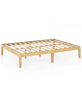 Queen Size Wooden Platform Bed Frame 14" with Rubber Wood Legs Under-bed Storage