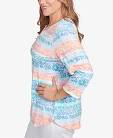 Ruby Rd. Plus Watercolor Stripe Print Top