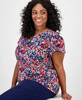 Jones New York Plus Printed Keyhole Top