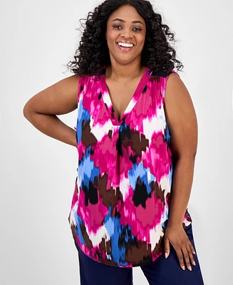 Jones New York Plus Printed Pleated Top
