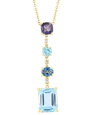 Effy Multi-Gemstone (4-5/8 ct. t.w.) & Diamond Accent Mixed Cut Linear Pendant Necklace in 14k Gold