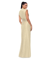 Betsy & Adam Petite Ruched Metallic Crinkle Gown